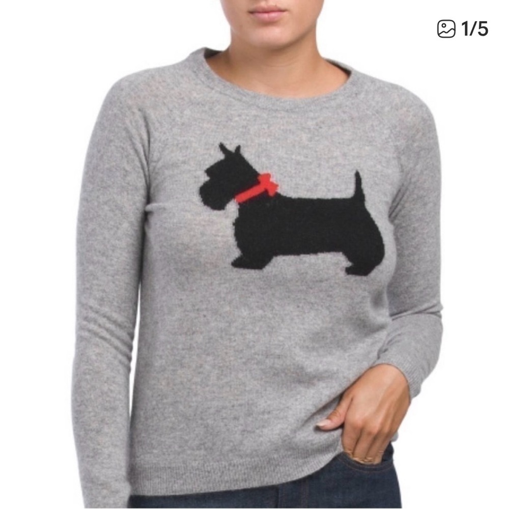 NWT Philosophy 100% Cashmere Scottie Dog Sweater Gray anthropology brand